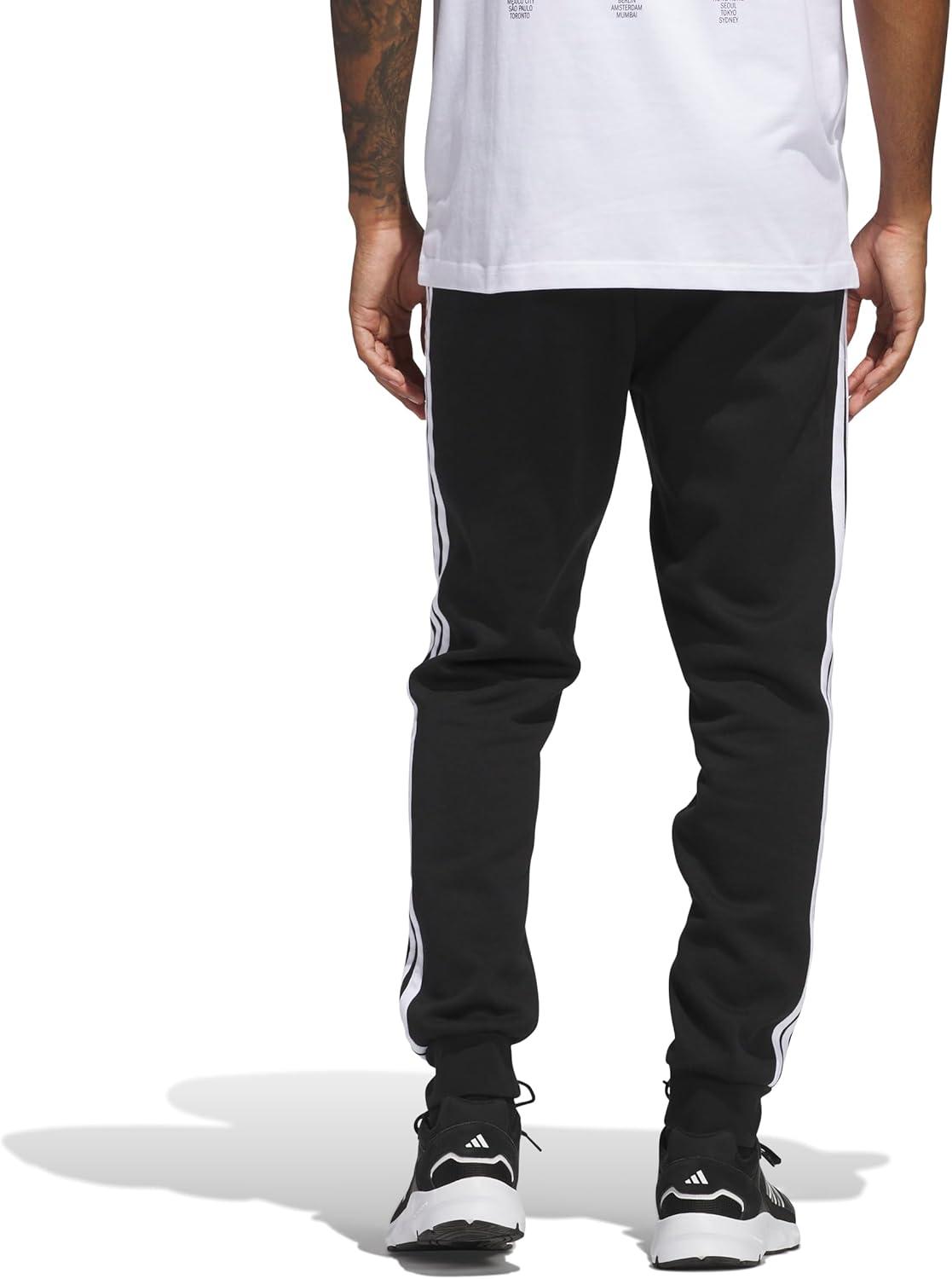 image:imageadidas Mens Essentials 3 Stripe Regular Fit Fleece PantsBlackWhiteWhite