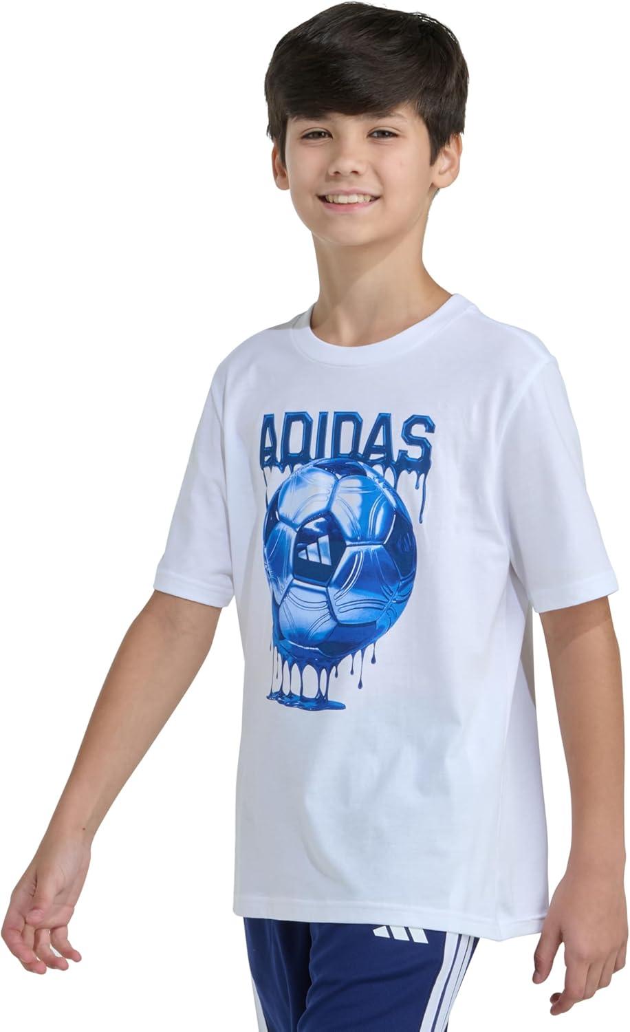 image:imageadidas Boys Short Sleeve Sport Graphic Tee ShirtWhite With Blue