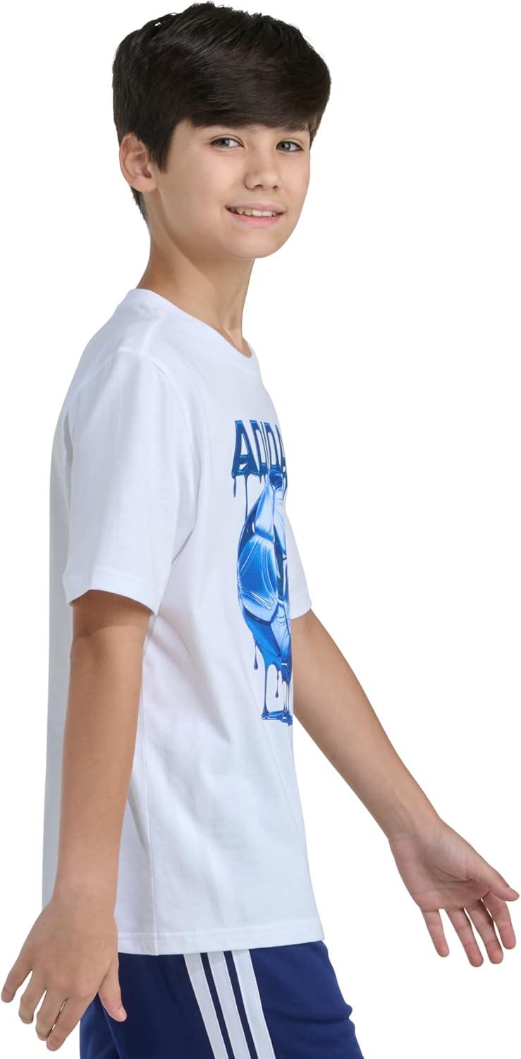 image:imageadidas Boys Short Sleeve Sport Graphic Tee ShirtWhite With Blue