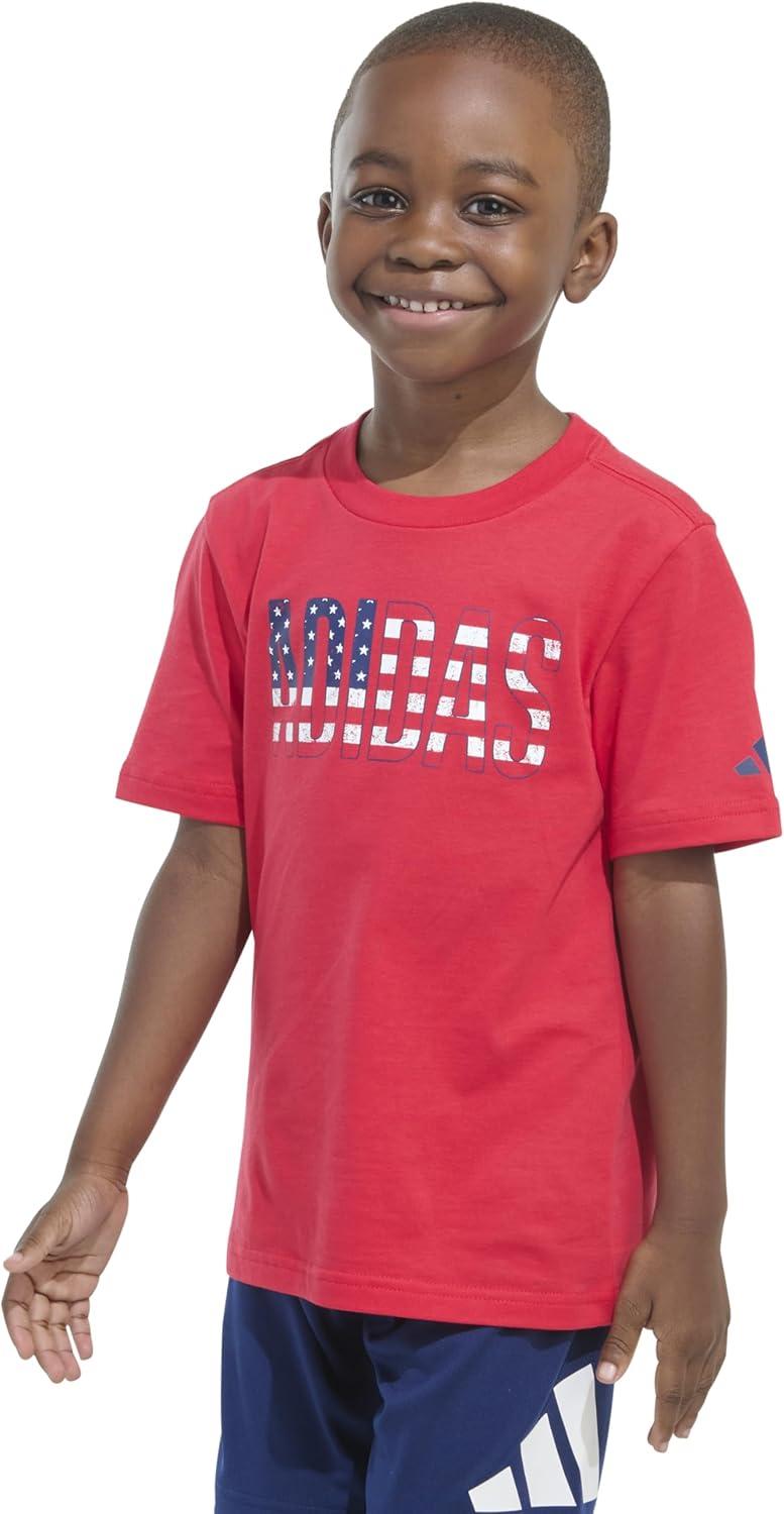 image:imageadidas Boys Short Sleeve Tiger Camo Bos Cotton Tee T ShirtRedNavy