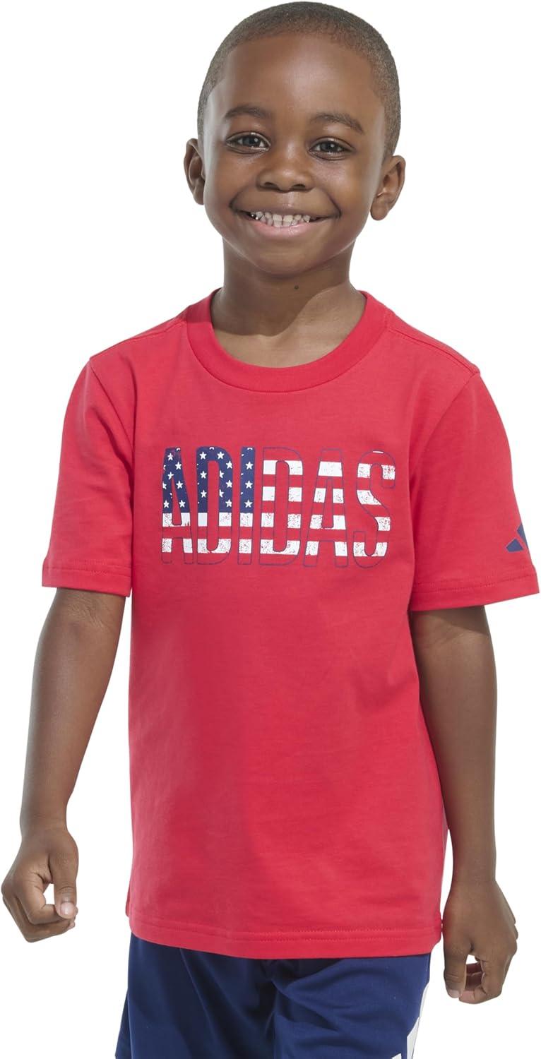 image:imageadidas Boys Short Sleeve Tiger Camo Bos Cotton Tee T ShirtRedNavy