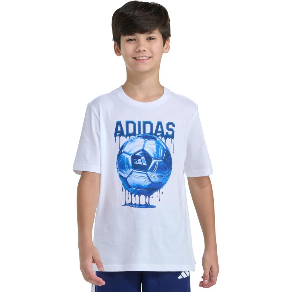 image:imageadidas Boys Short Sleeve Sport Graphic Tee ShirtWhite With Blue