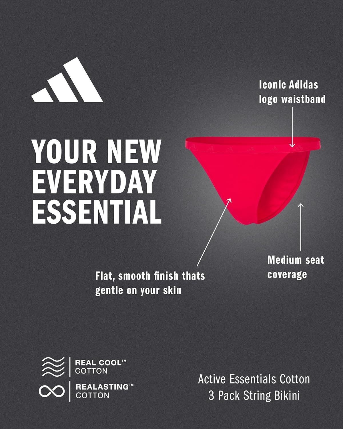 image:imageadidas Womens Active Essentials Cotton String Bikini UnderwearHeather Grey WhitePure Ruby