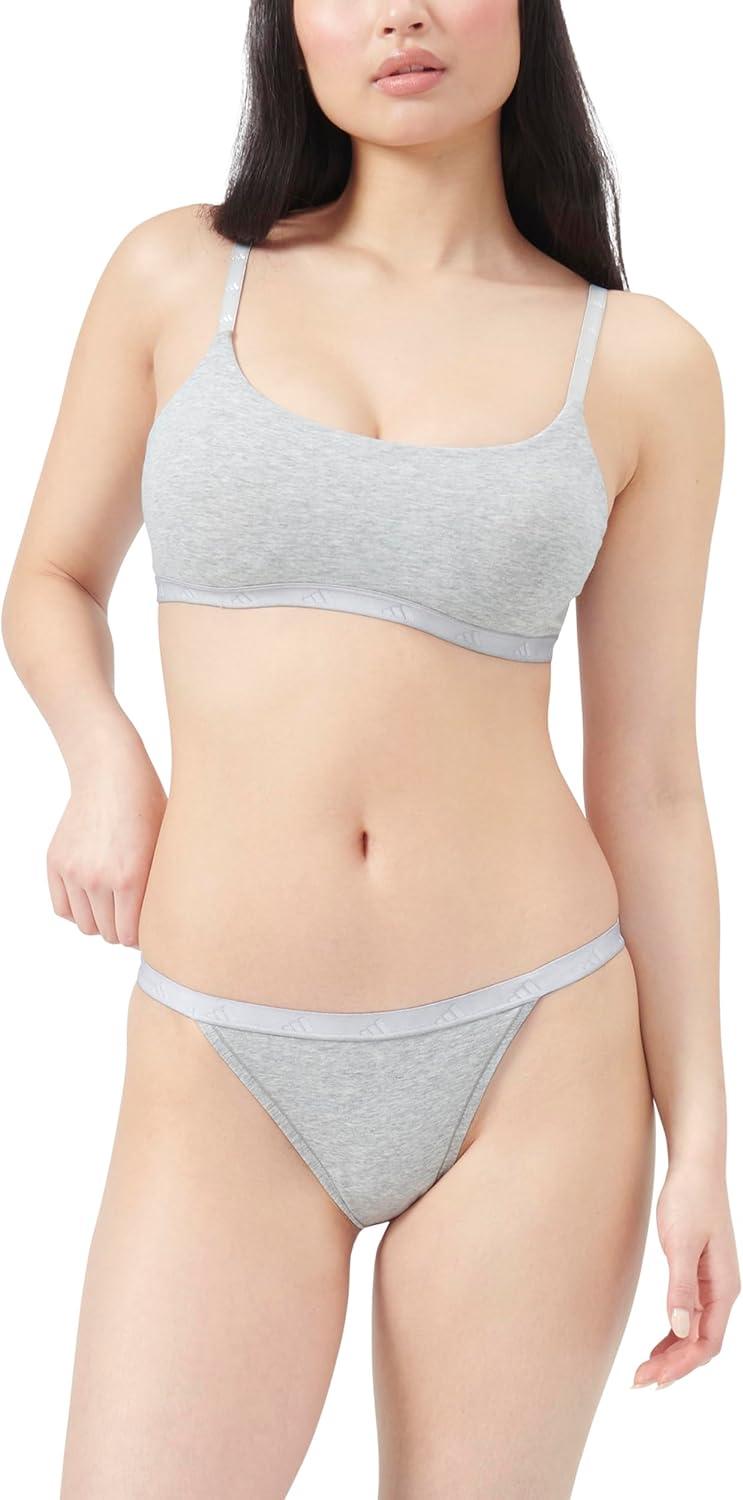 image:imageadidas Womens Active Essentials Cotton String Bikini UnderwearHeather Grey WhitePure Ruby