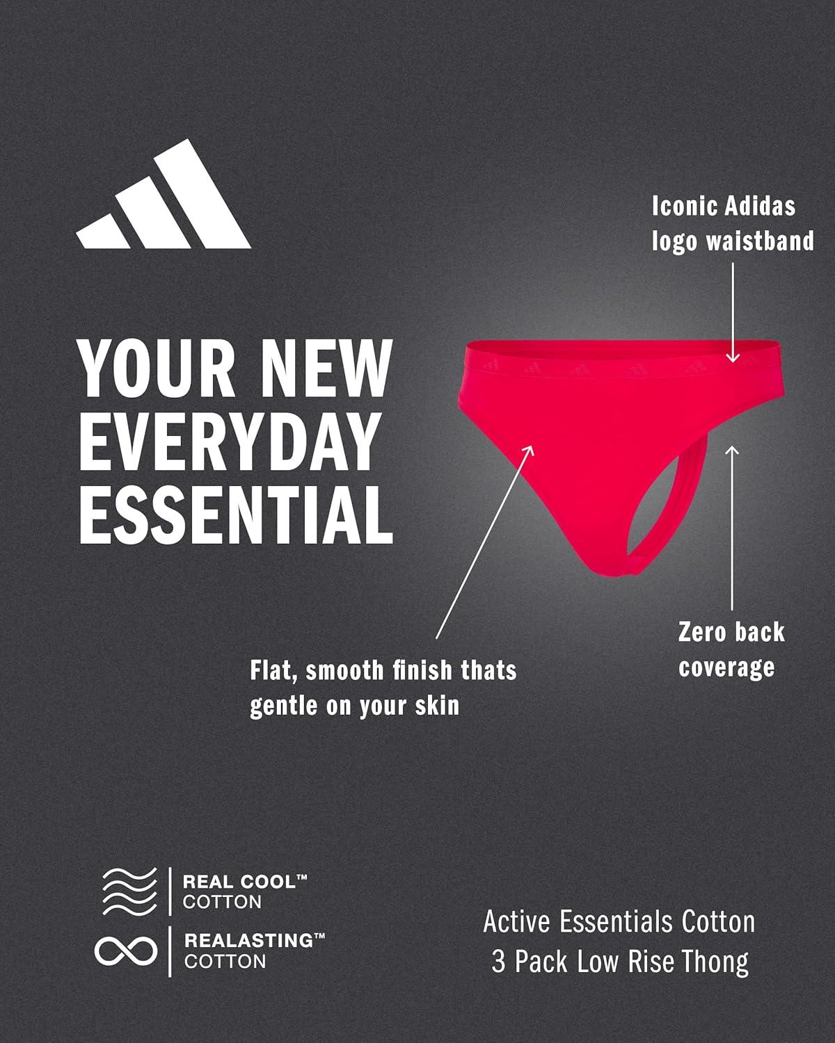 image:imageadidas Womens Active Essentials Low Rise Cotton Thong UnderwearHeather Grey WhitePure Ruby