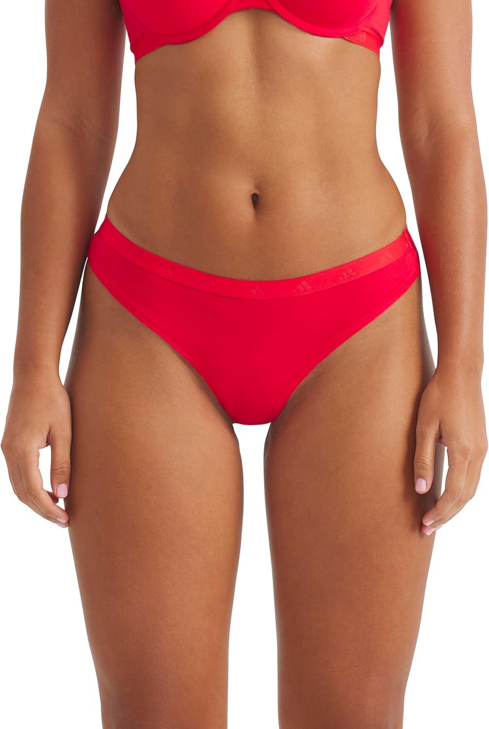 image:imageadidas Womens Active Essentials Low Rise Cotton Thong UnderwearHeather Grey WhitePure Ruby