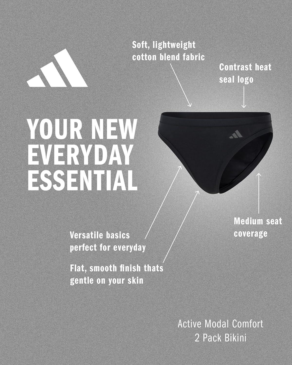 image:imageadidas Womens Active Modal Comfort Bikini UnderwearBlackWhite