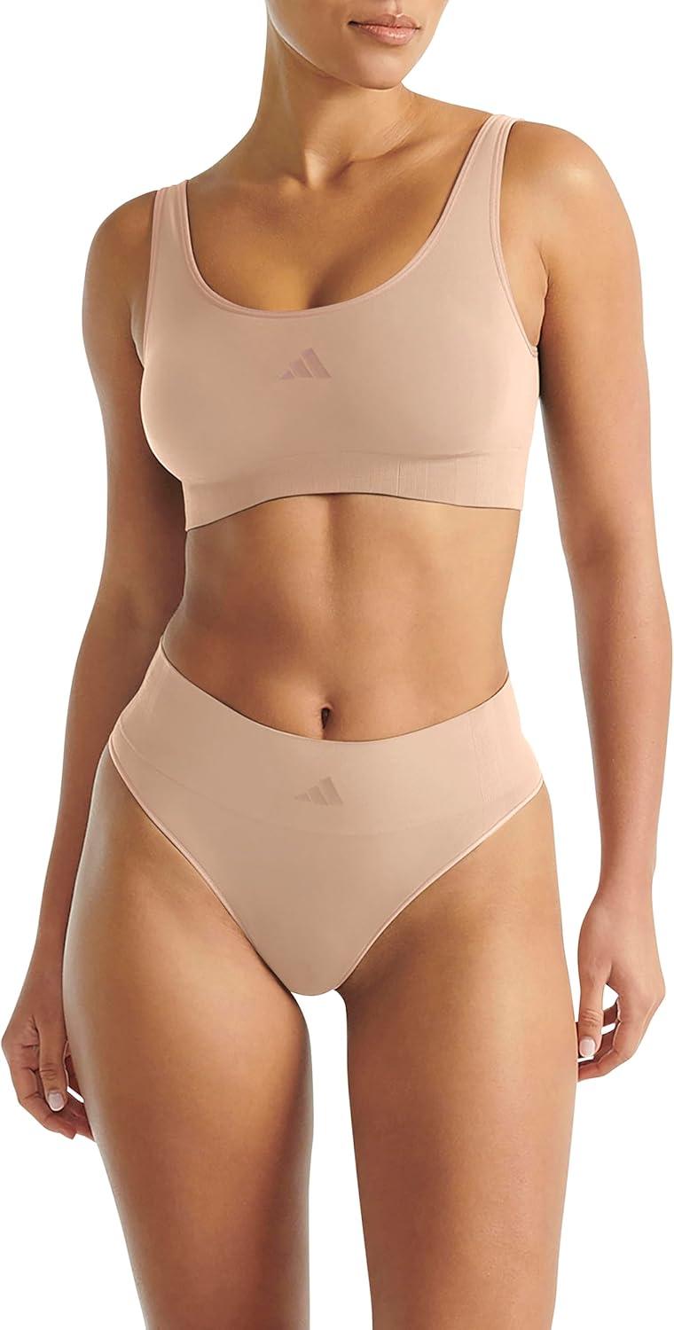 image:imageadidas Womens Active Seamless Micro Stretch High Waist Thong UnderwearToasted Almond