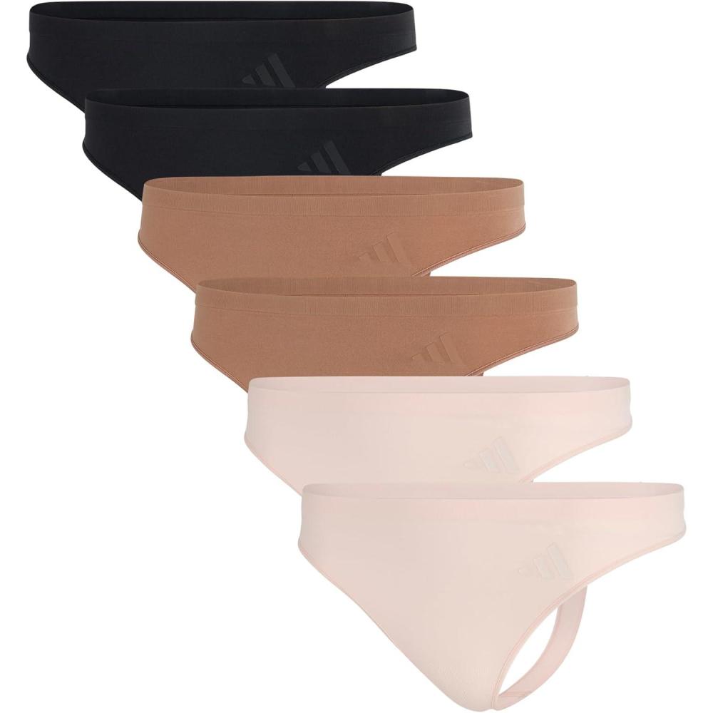 image:imageadidas Womens Active Seamless Thong Underwear MultipackBlackBlackToasted AlmondToasted AlmondWonder QuartzWonder Quartz