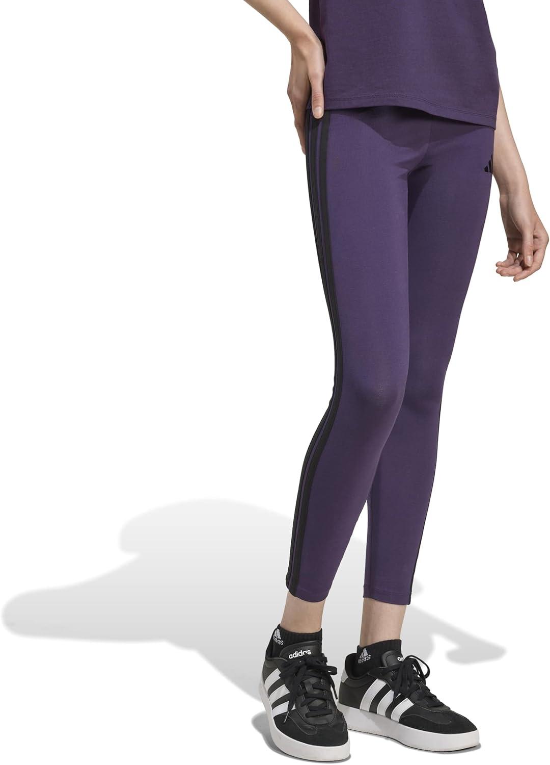 image:imageadidas Womens Essentials 3Stripes Cotton LeggingsAurora PlumBlack
