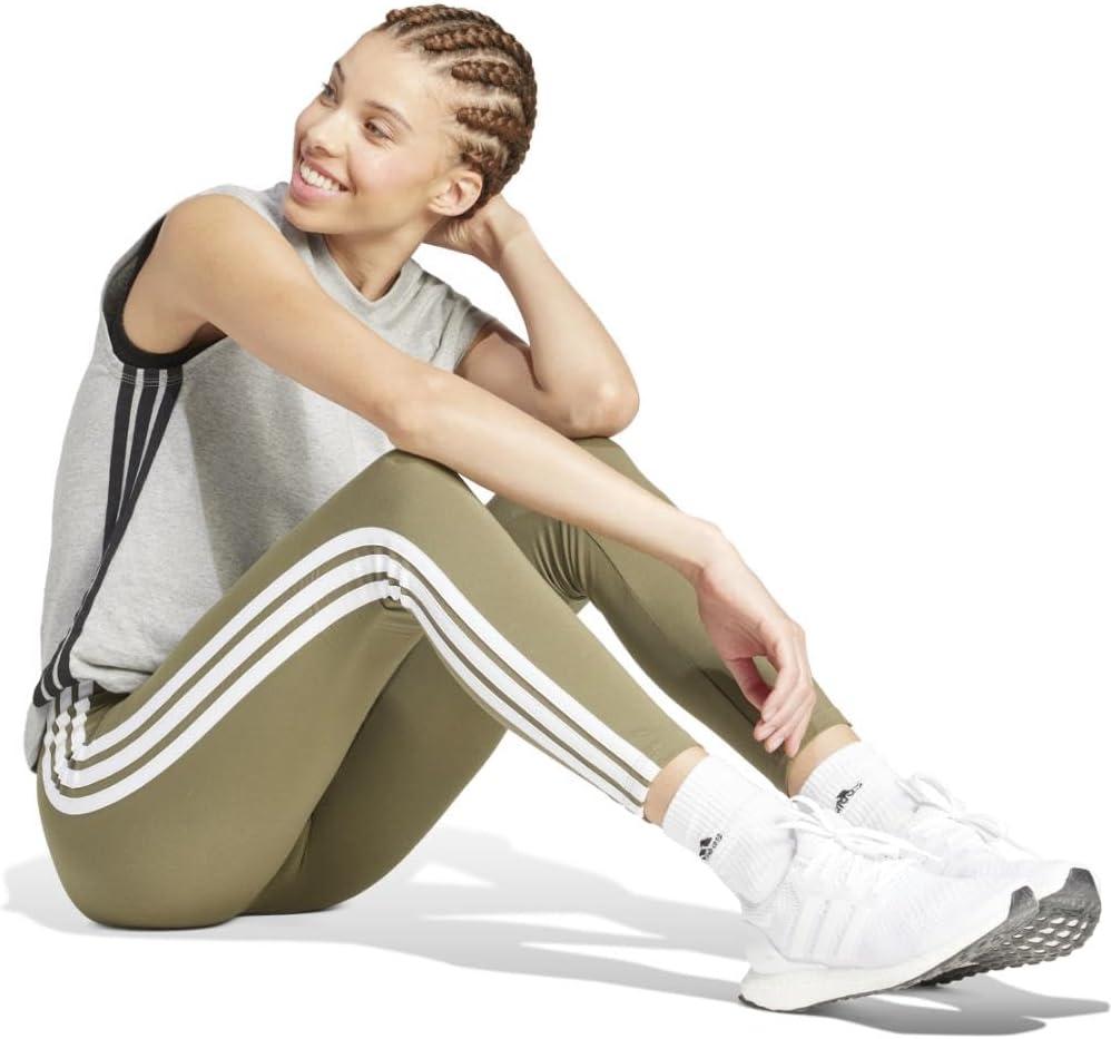 image:imageadidas Womens Essentials 3Stripes Cotton LeggingsOlive StrataWhite