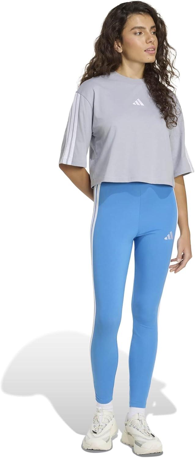 image:imageadidas Womens Essentials 3Stripes Cotton LeggingsRay BlueWhite
