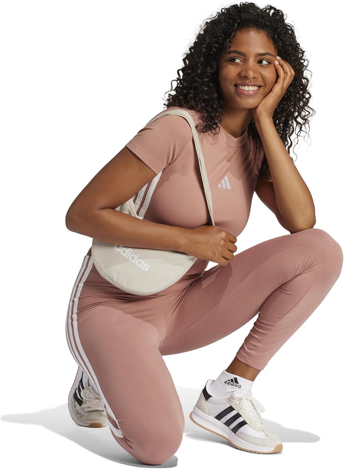 image:imageadidas Womens Essentials 3Stripes Cotton LeggingsWarm ClayWhite