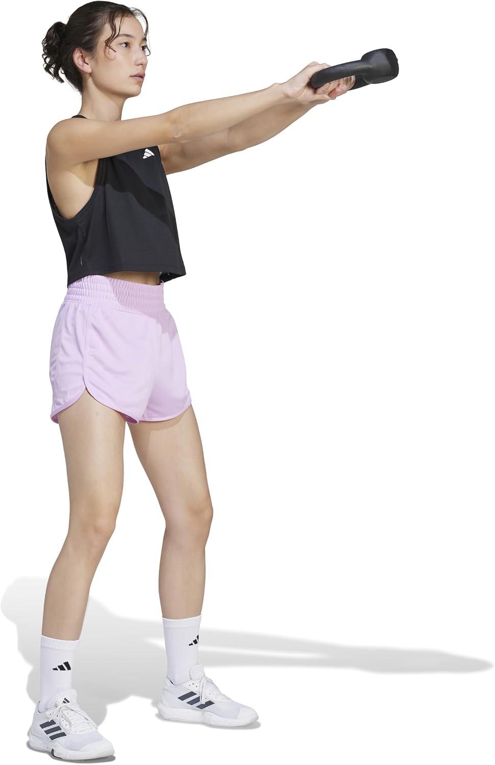 image:imageadidas Womens Pacer Essentials Knit HighRise Shorts Casual Bottoms Casual PurpleBliss LilacWhite