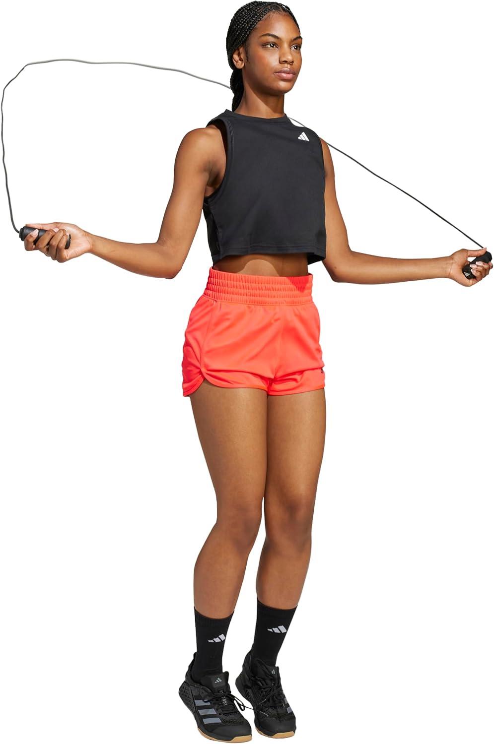image:imageadidas Womens Pacer Essentials Knit HighRise Shorts Casual Bottoms Casual PurpleLucid RedBlack