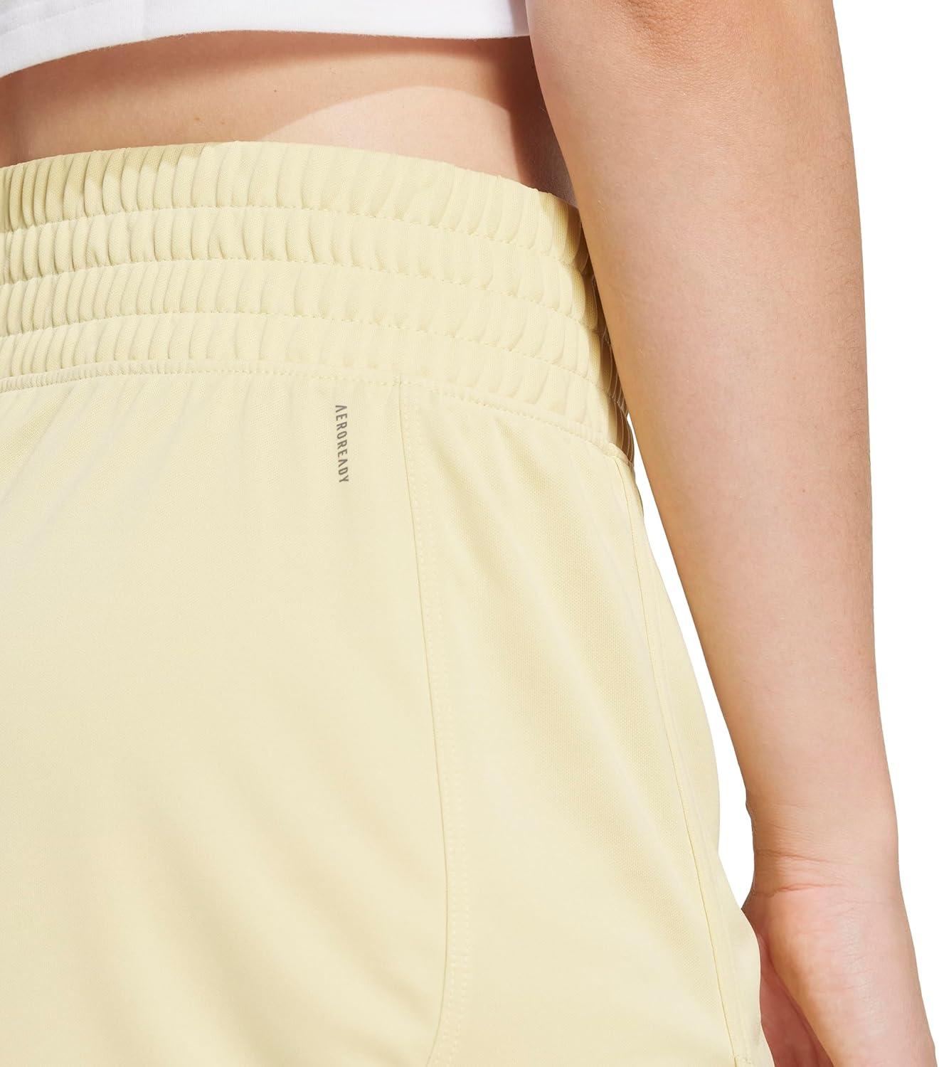 image:imageadidas Womens Pacer Essentials Knit HighRise Shorts Casual Bottoms Casual PurplePowder YellowWhite