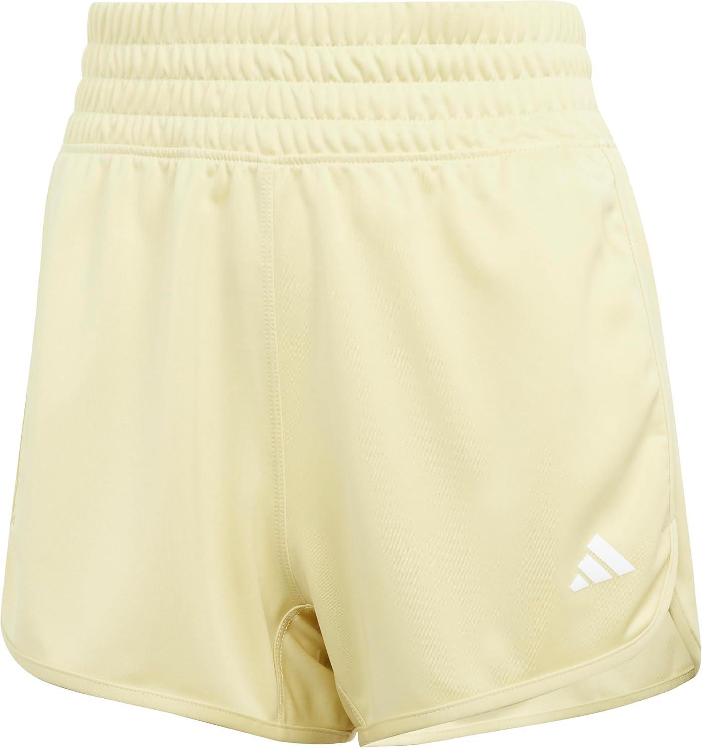 image:imageadidas Womens Pacer Essentials Knit HighRise Shorts Casual Bottoms Casual PurplePowder YellowWhite
