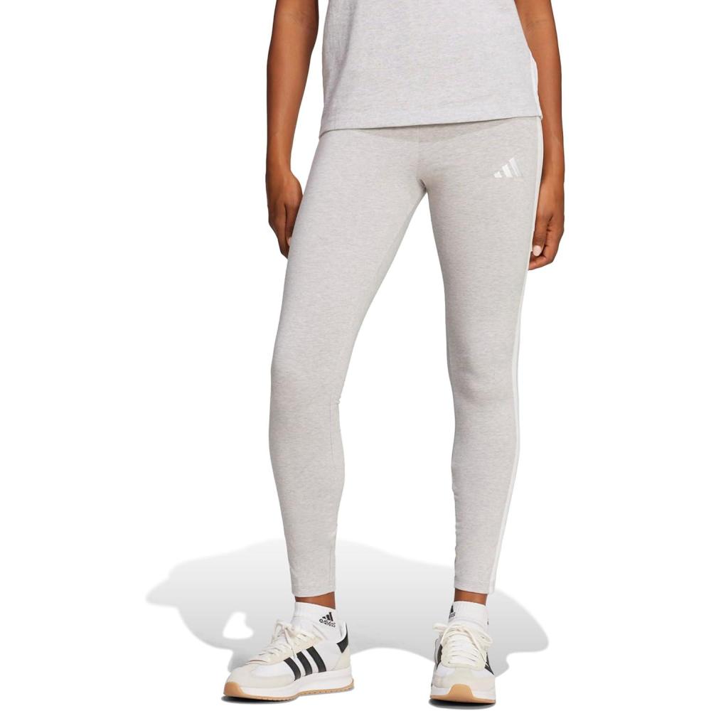 image:imageadidas Womens Essentials 3Stripes Cotton LeggingsLight Grey HeatherWhite