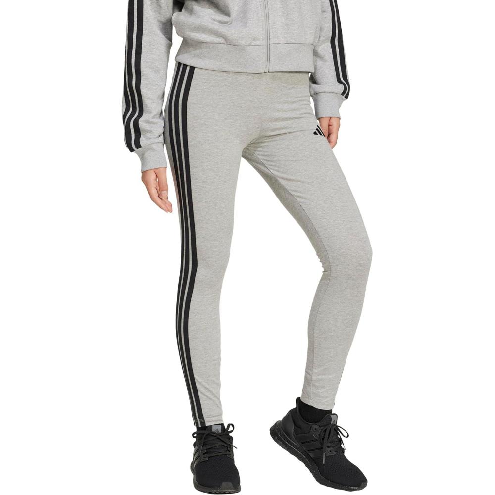 image:imageadidas Womens Essentials 3Stripes Cotton LeggingsMedium Grey HeatherBlack