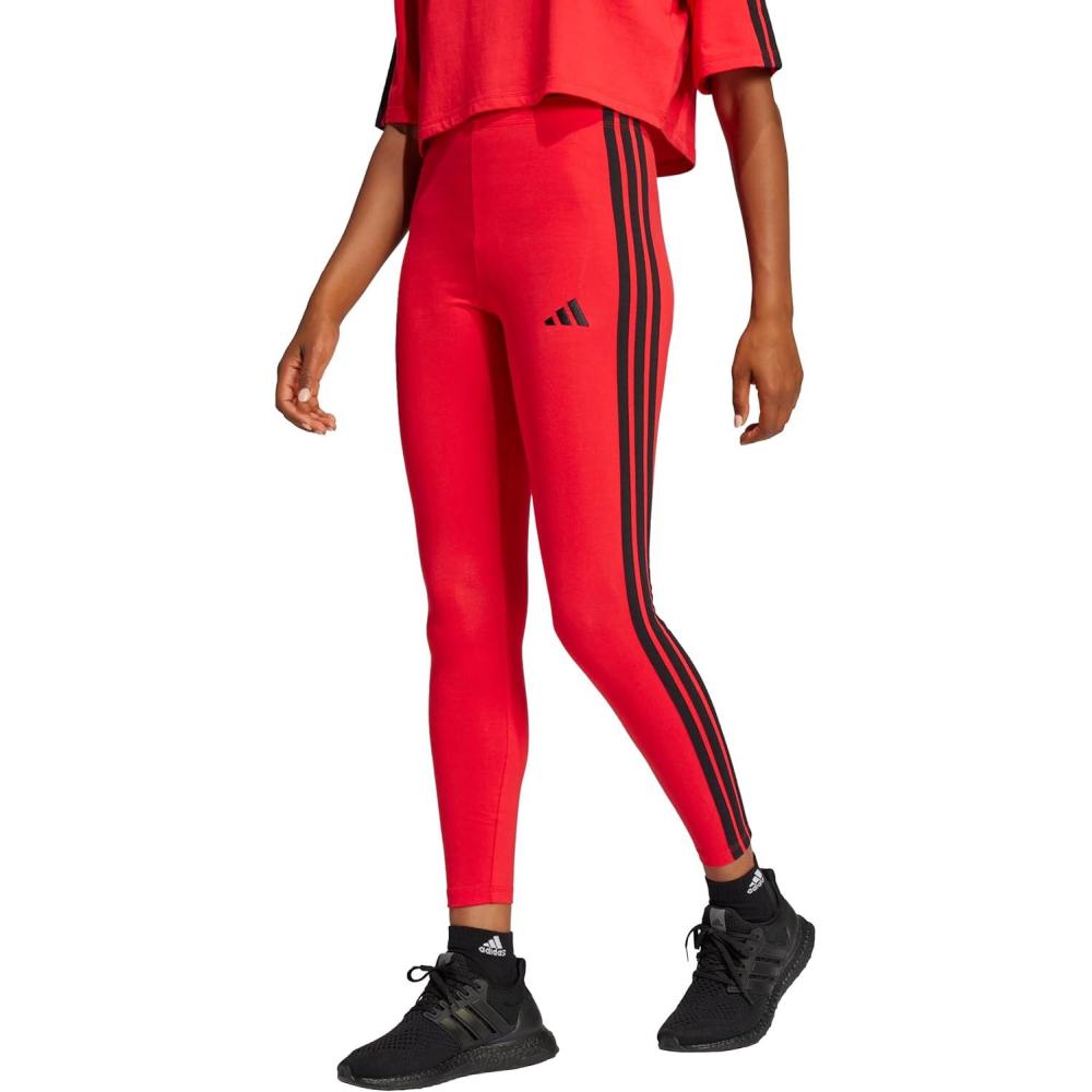 image:imageadidas Womens Essentials 3Stripes Cotton LeggingsPure RubyBlack