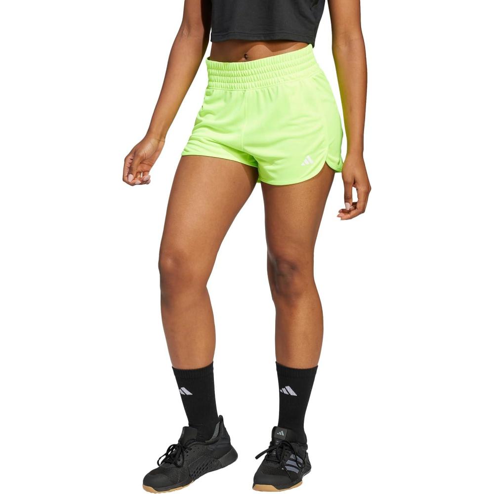 image:imageadidas Womens Pacer Essentials Knit HighRise Shorts Casual Bottoms Casual PurpleLucid LemonWhite