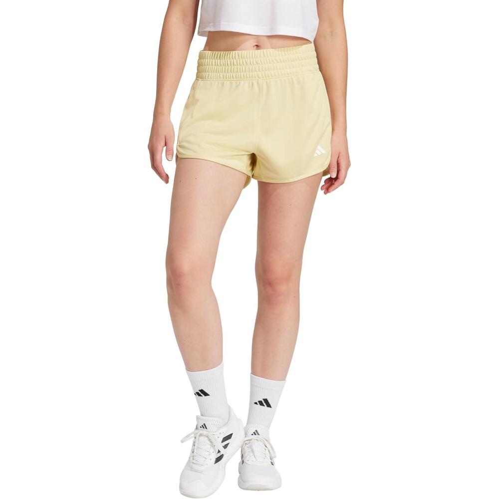 image:imageadidas Womens Pacer Essentials Knit HighRise Shorts Casual Bottoms Casual  PurplePowder YellowWhite