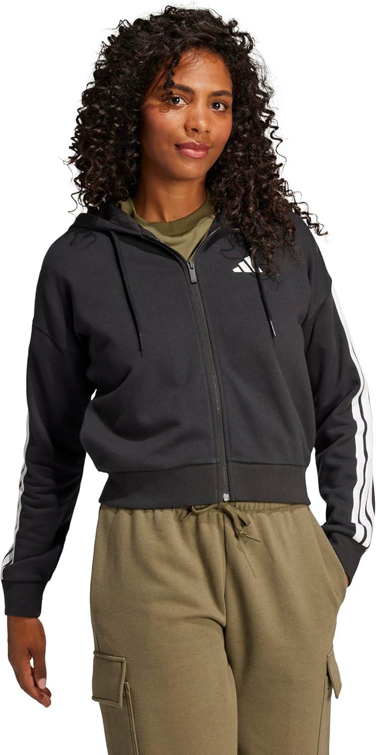 image:imageadidas Womens Essentials 3stripes French Terry Fullzip HoodieBlackWhite