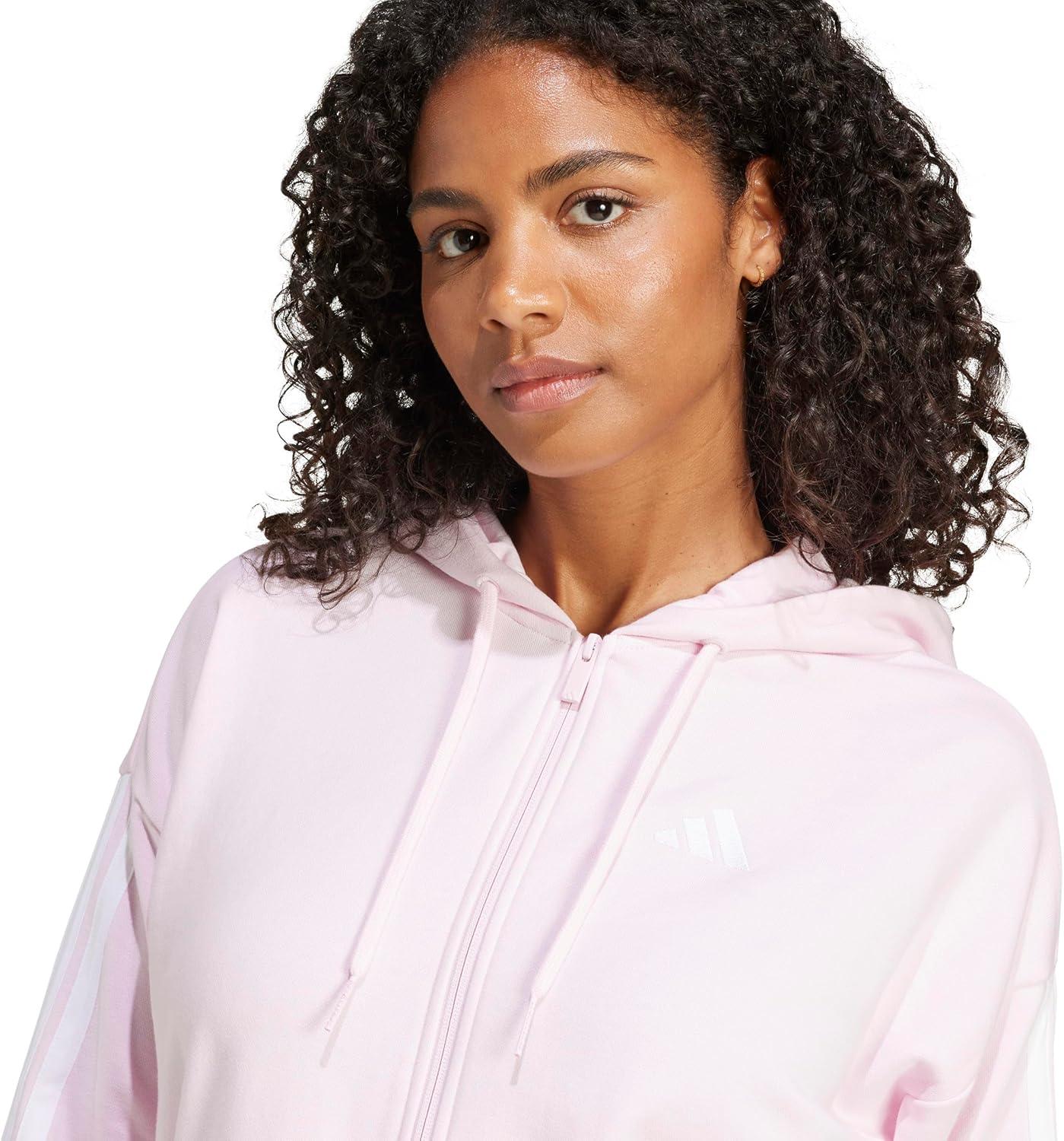 image:imageadidas Womens Essentials 3stripes French Terry Fullzip HoodieClear PinkWhite