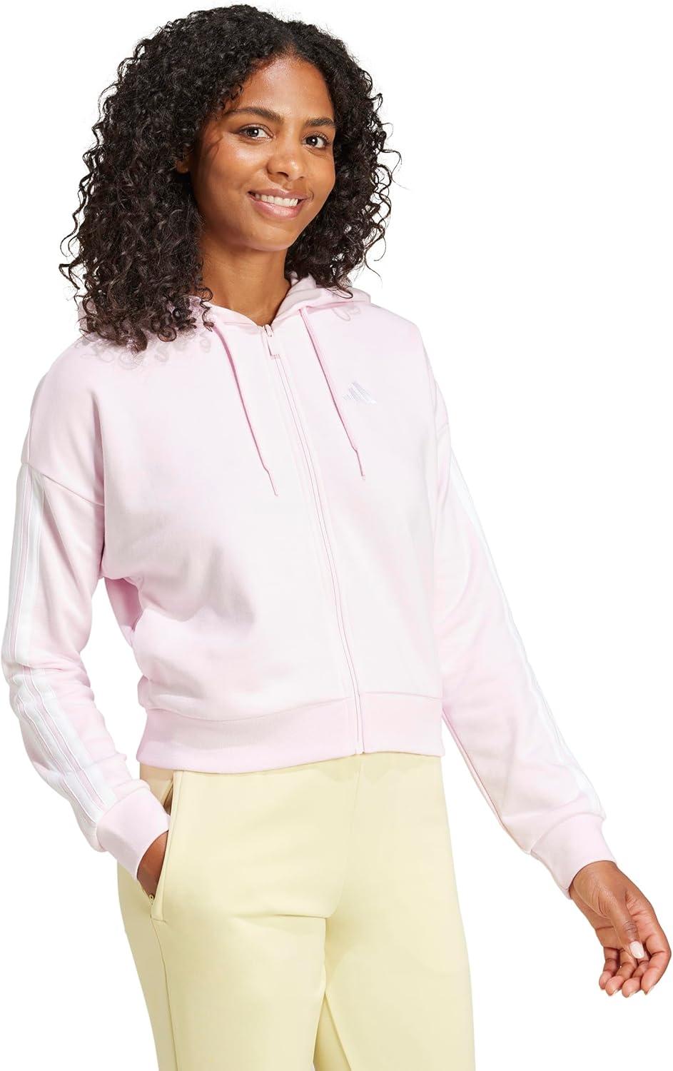 image:imageadidas Womens Essentials 3stripes French Terry Fullzip HoodieClear PinkWhite