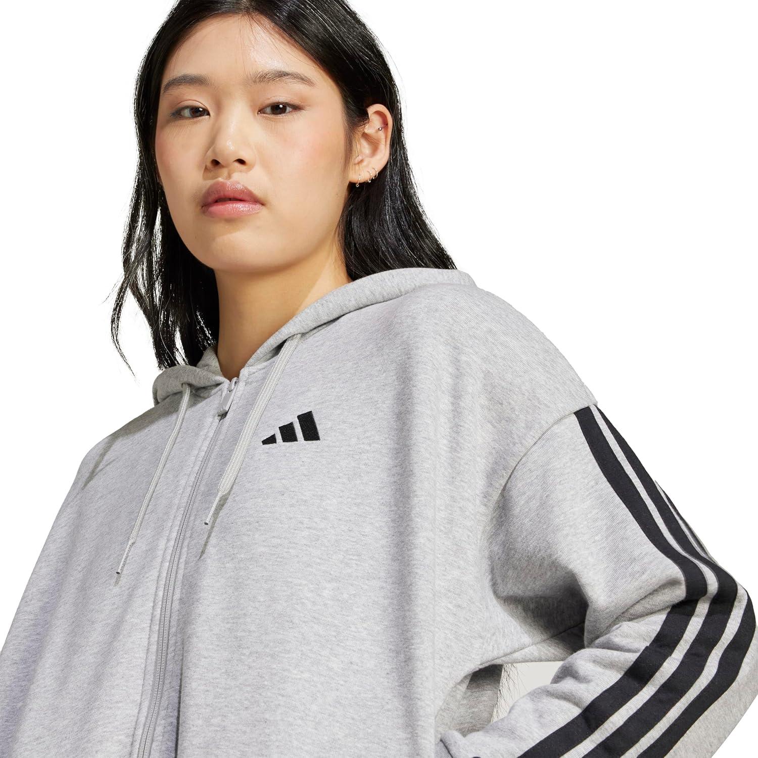 image:imageadidas Womens Essentials 3stripes French Terry Fullzip HoodieMedium Grey HeatherBlack