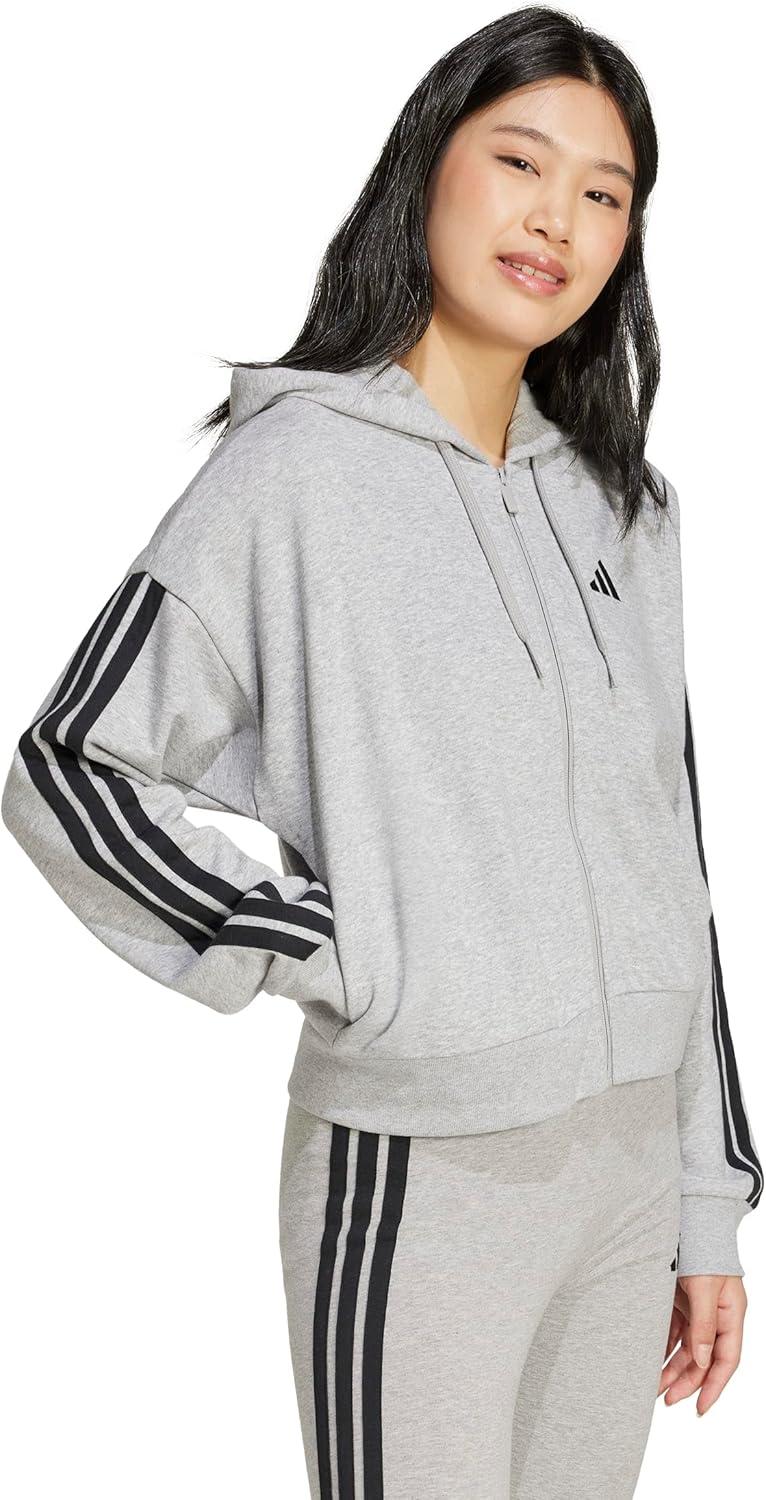 image:imageadidas Womens Essentials 3stripes French Terry Fullzip HoodieMedium Grey HeatherBlack