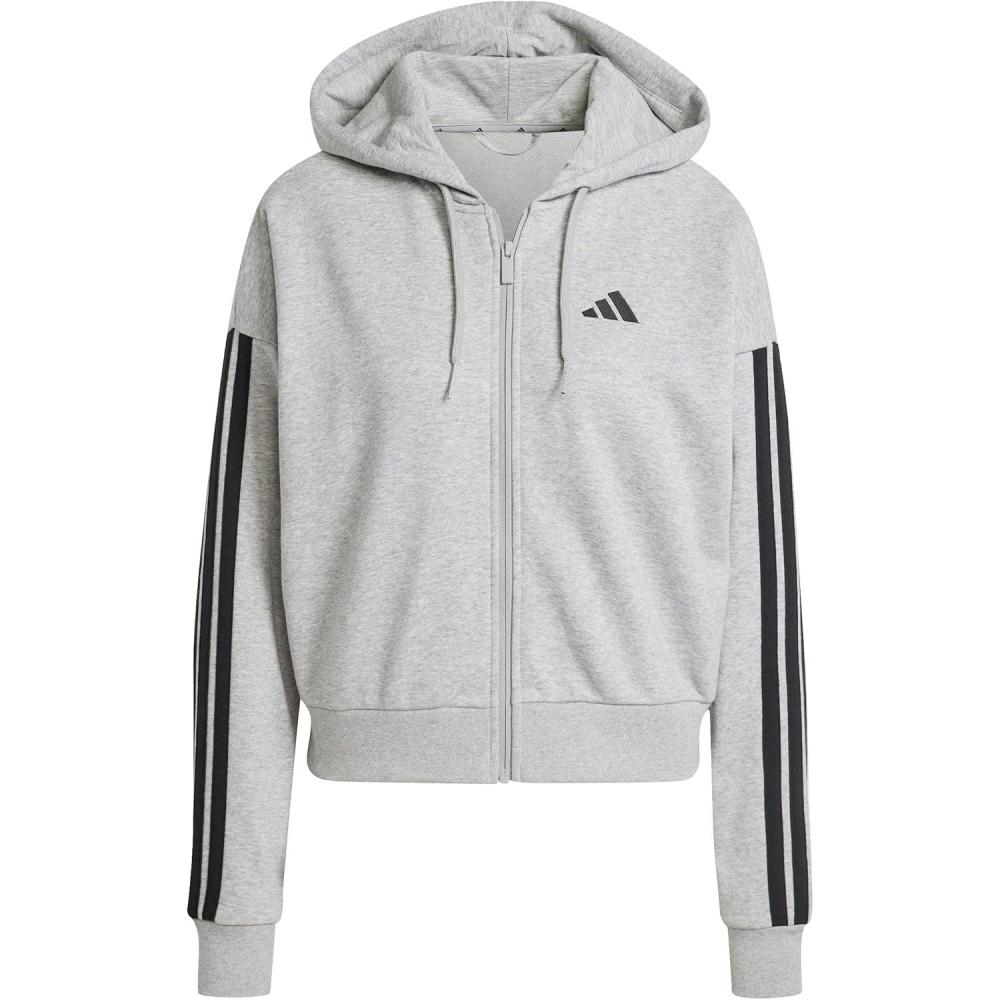 image:imageadidas Womens Essentials 3stripes French Terry Fullzip HoodieMedium Grey HeatherBlack