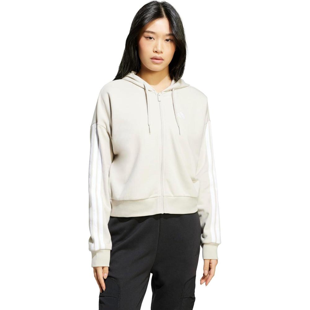 image:imageadidas Womens Essentials 3stripes French Terry Fullzip HoodieWonder AluminaWhite