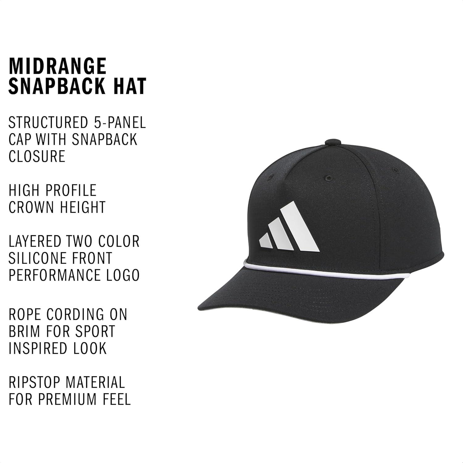image:imageadidas Mens Midrange Hat Athletic Snapback Cap with LogoBlackWhiteGrey