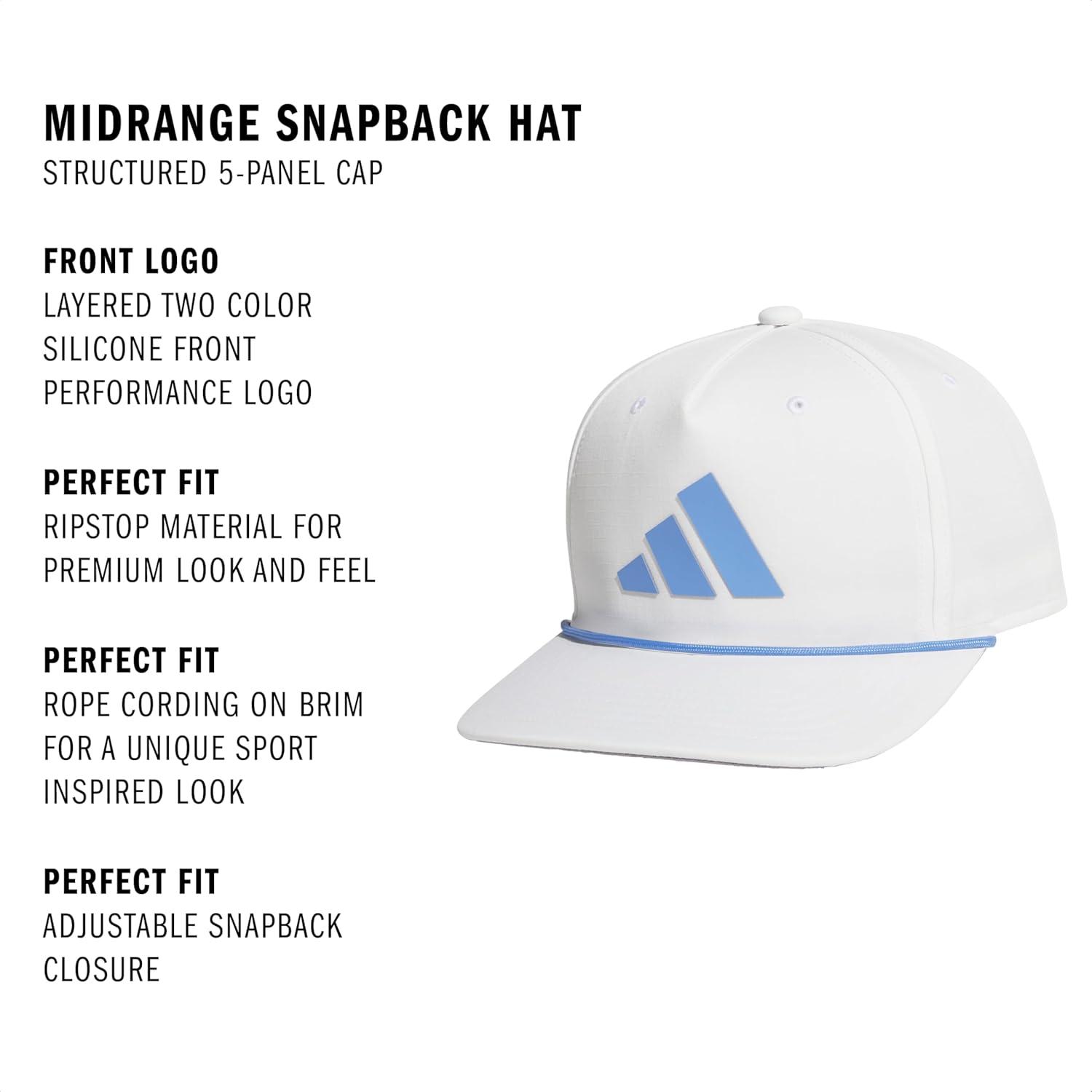 image:imageadidas Mens Midrange Hat Athletic Snapback Cap with LogoWhiteBlue FusionGrey