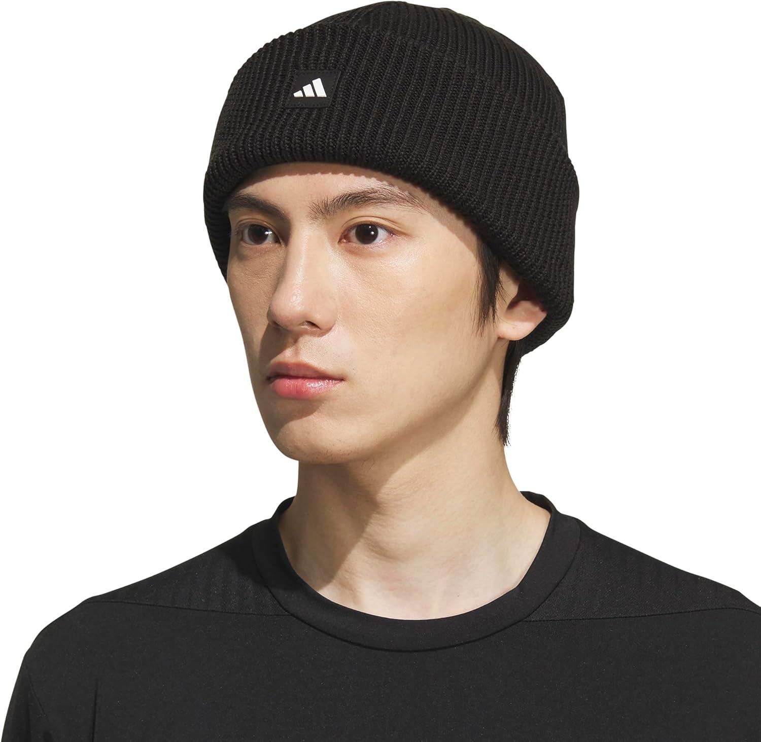 image:imageadidas Mens Premium Beanie Standard Fit Cuffed Knit Winter HatBlackWhite