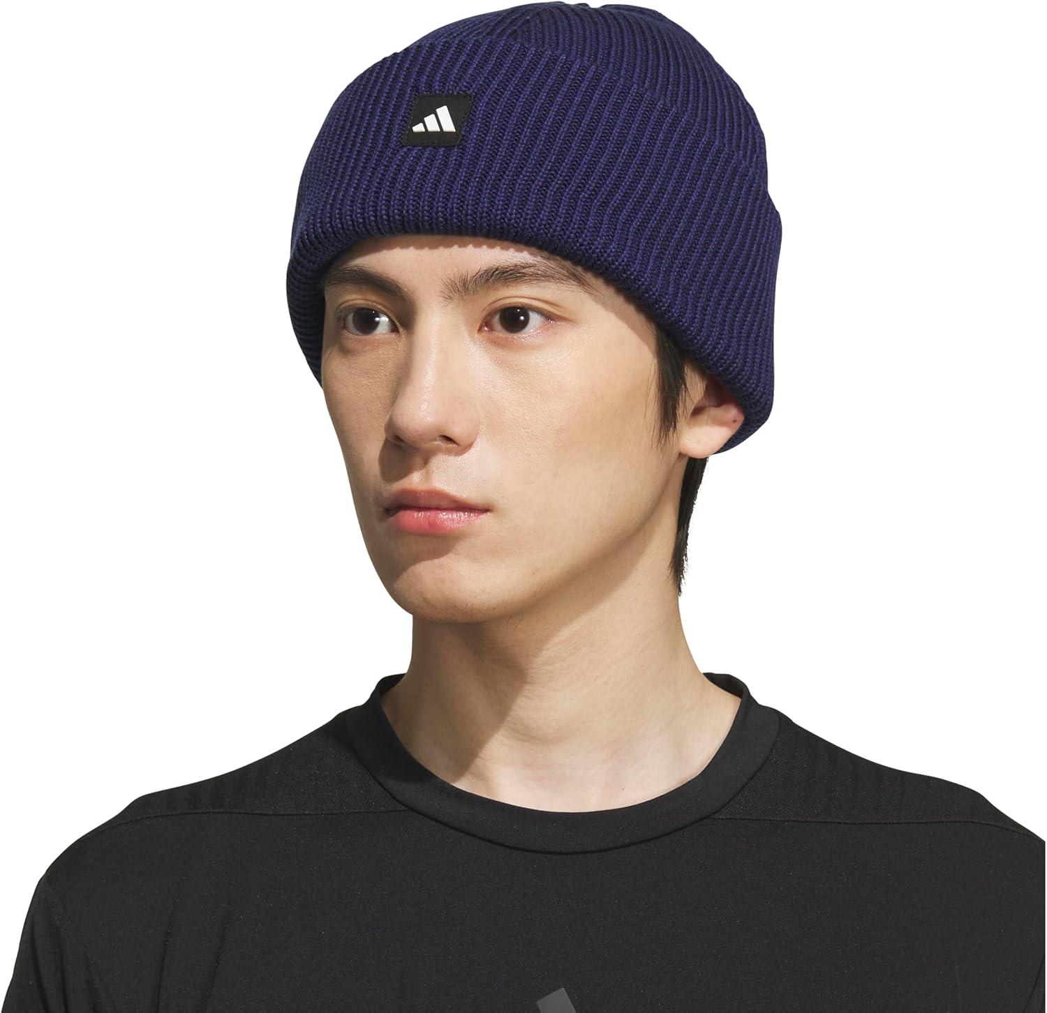 image:imageadidas Mens Premium Beanie Standard Fit Cuffed Knit Winter HatDark BlueBlackWhite