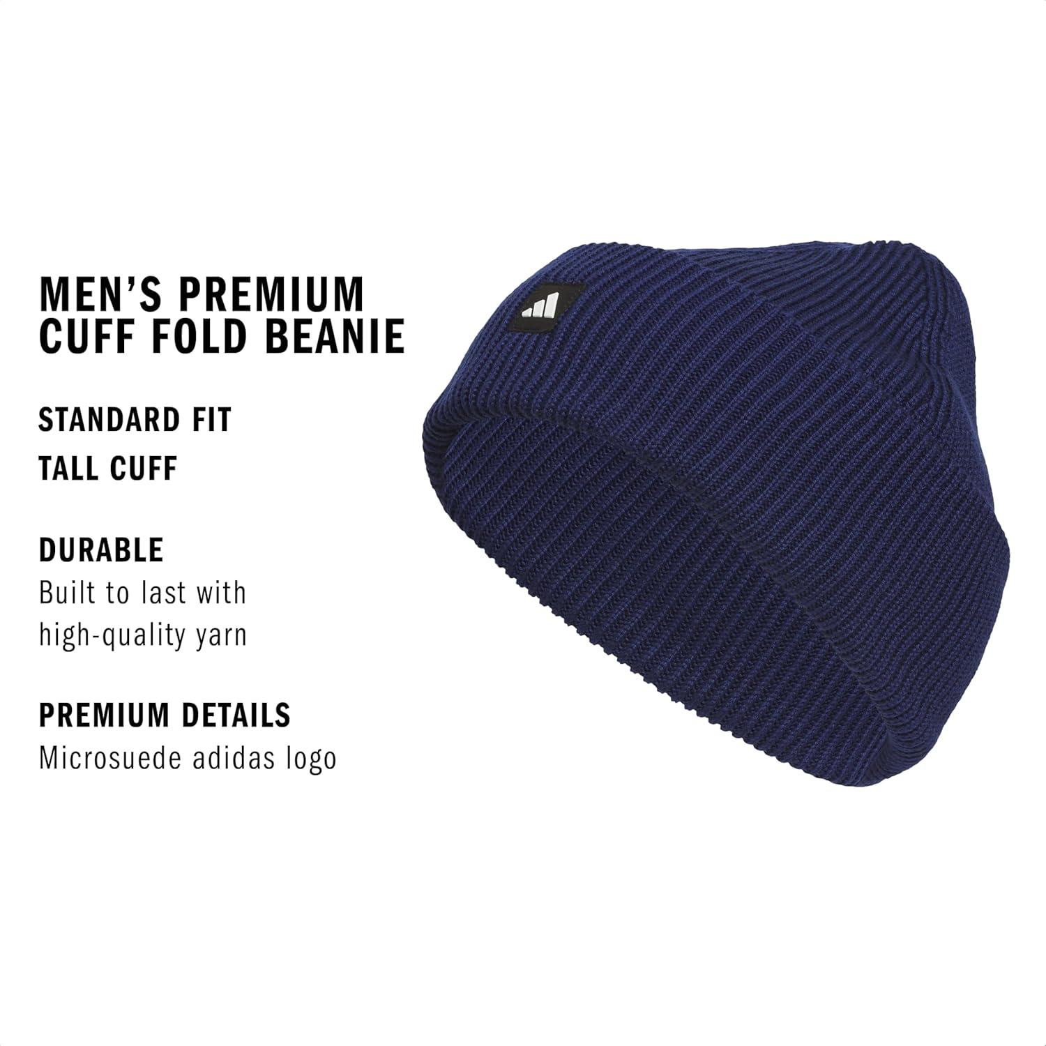 image:imageadidas Mens Premium Beanie Standard Fit Cuffed Knit Winter HatDark BlueBlackWhite