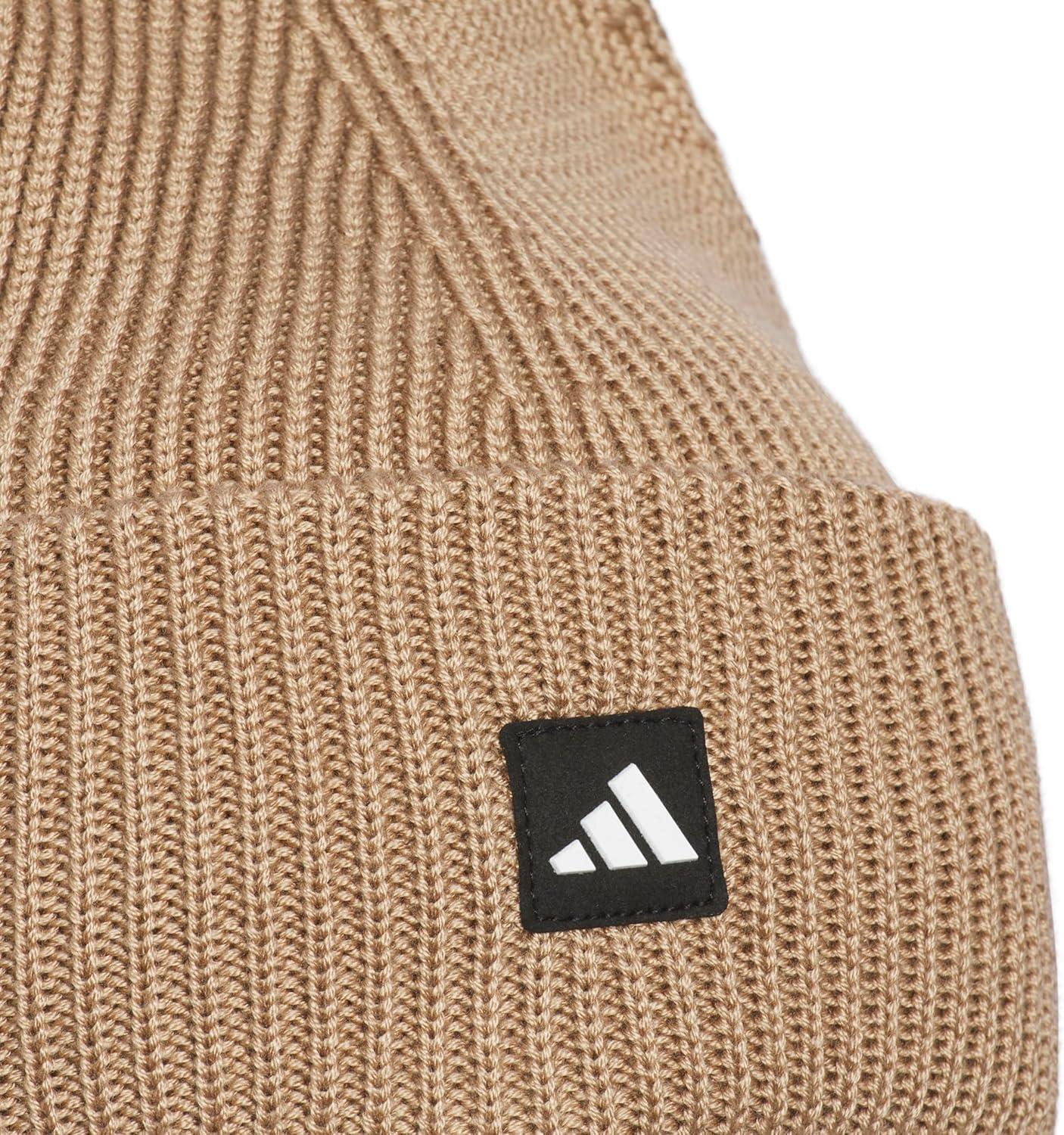 image:imageadidas Mens Premium Beanie Standard Fit Cuffed Knit Winter HatWarm Sandstone BeigeBlackWhite