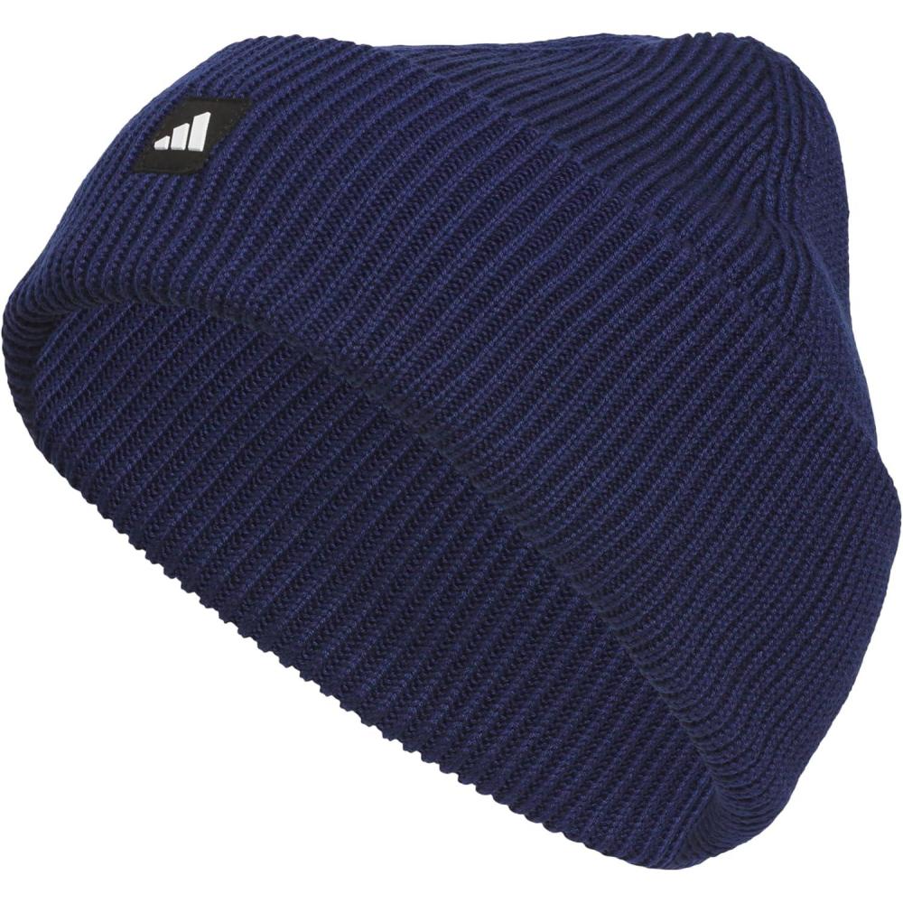 image:imageadidas Mens Premium Beanie Standard Fit Cuffed Knit Winter HatDark BlueBlackWhite