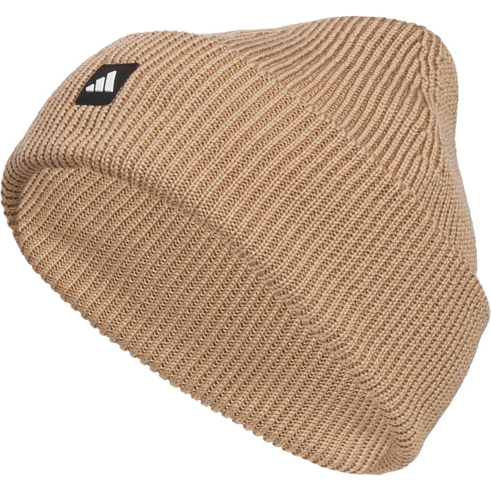 image:imageadidas Mens Premium Beanie Standard Fit Cuffed Knit Winter HatWarm Sandstone BeigeBlackWhite