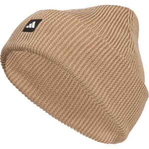 adidas Mens Premium Beanie – Standard Fit Cuffed Knit Winter Hat(Warm Sandstone Beige/Black/White)