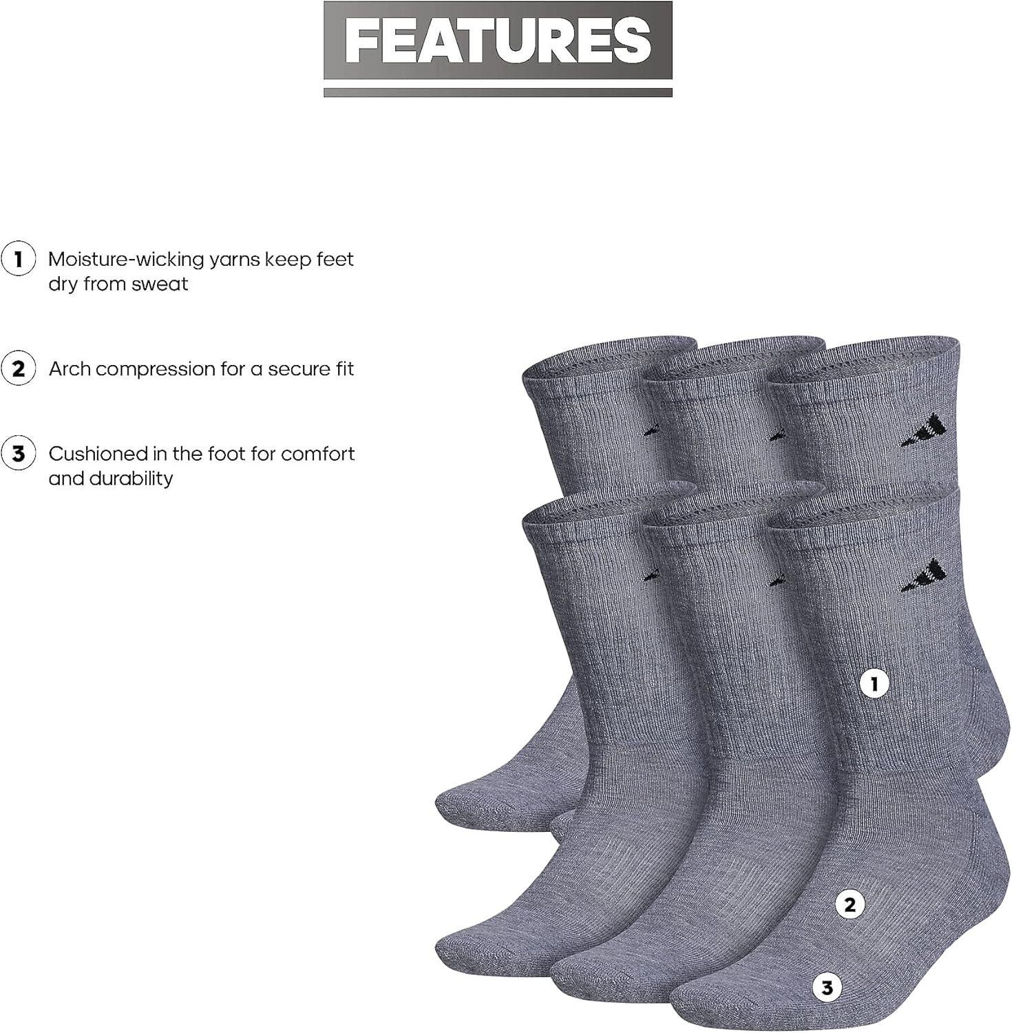 image:imageadidas Mens Athletic Cushioned Crew Socks 6 Pairs Durable amp ComfortableHeather GreyBlack