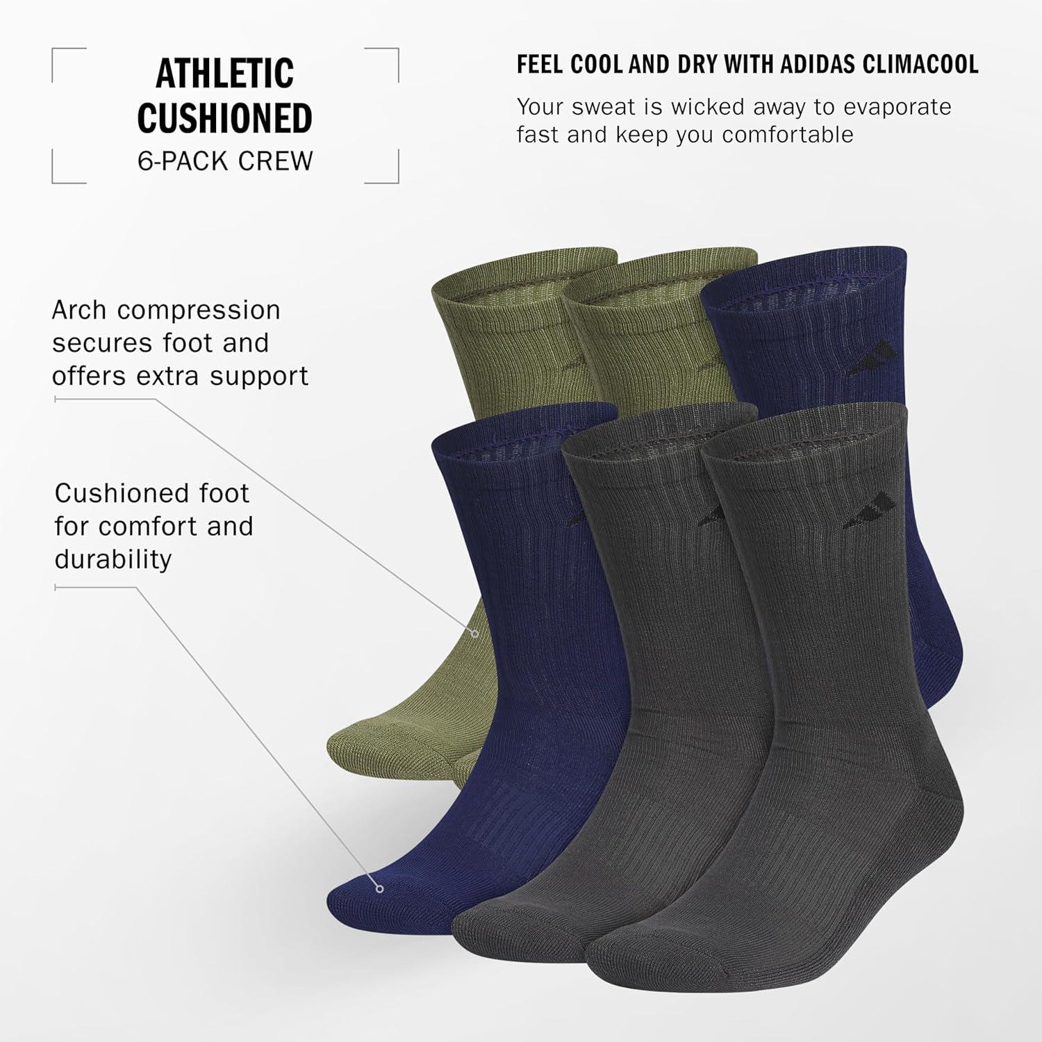 image:imageadidas Mens Athletic Cushioned Crew Socks 6 Pairs Durable amp ComfortableOlive Strata GreenDark BlueCarbon Grey