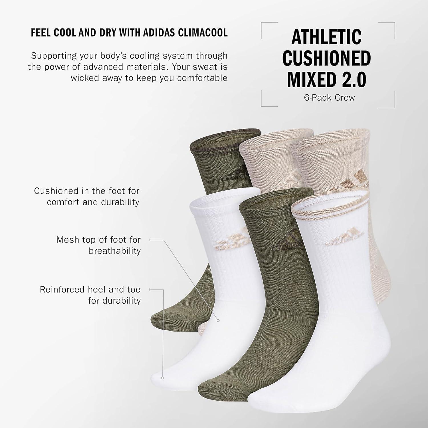 image:imageadidas Mens Athletic Cushioned Crew Socks 6 Pairs Durable amp ComfortableOlive Strata GreenWonder BeigeWhiteGraphic