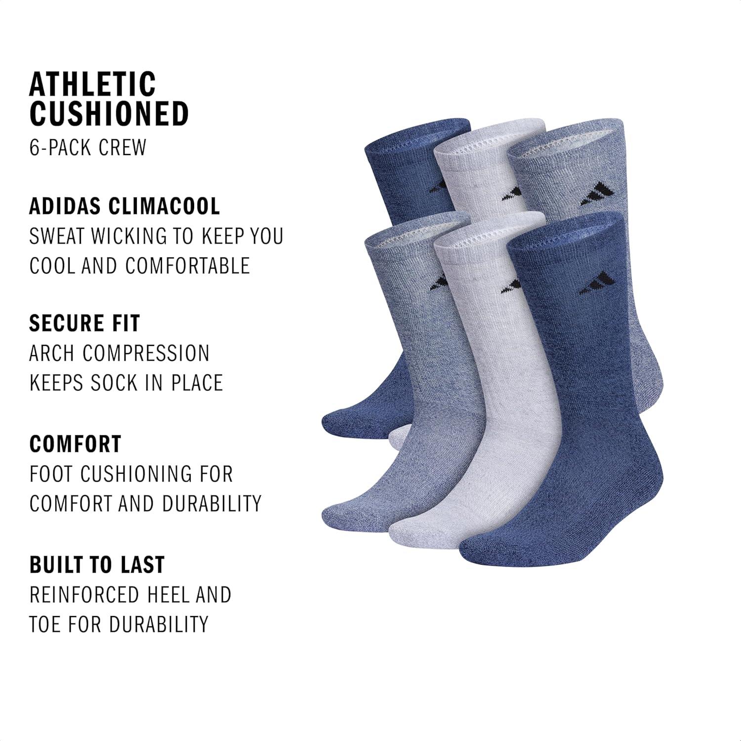 image:imageadidas Mens Athletic Cushioned Crew Socks 6 Pairs Durable amp ComfortableTech Indigo BlueGreyCollegiate Navy