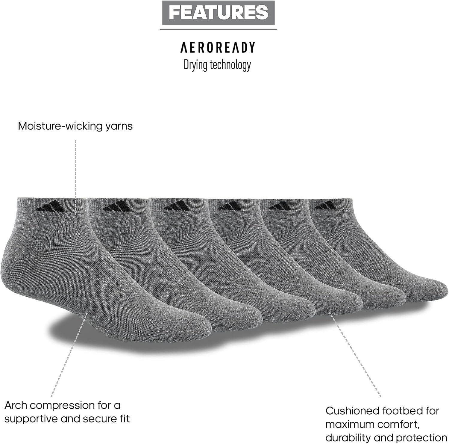 image:imageadidas Mens Athletic Cushioned Low Cut Ankle Socks 6 Pairs Durable amp ComfortableHeather GreyBlack