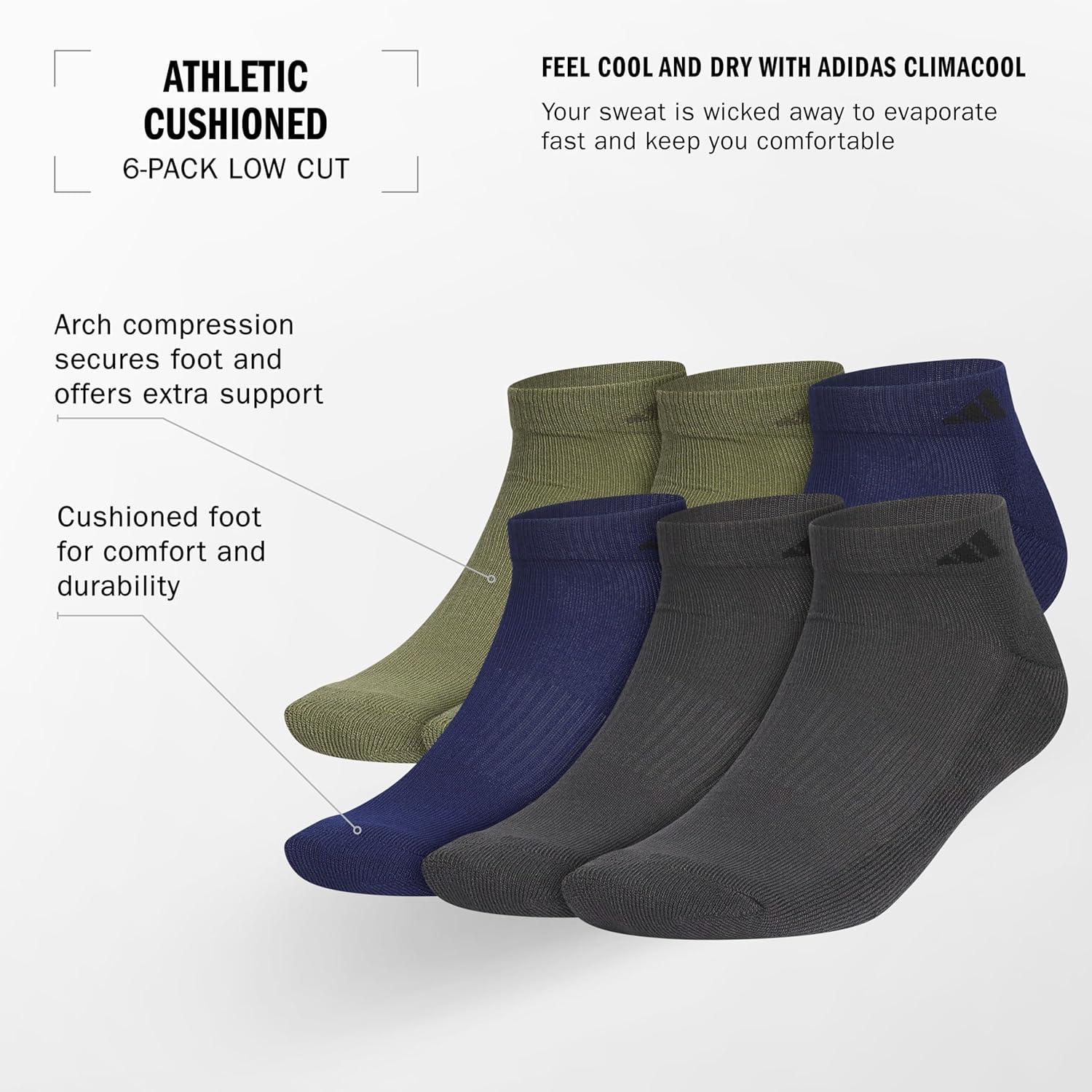 image:imageadidas Mens Athletic Cushioned Low Cut Ankle Socks 6 Pairs Durable amp ComfortableOlive Strata GreenDark BlueCarbon Grey