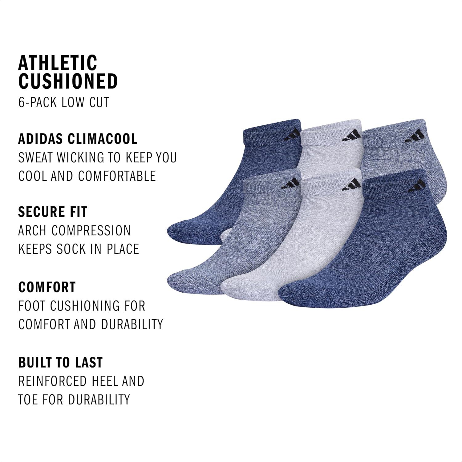 image:imageadidas Mens Athletic Cushioned Low Cut Ankle Socks 6 Pairs Durable amp ComfortableTech Indigo BlueGreyCollegiate Navy