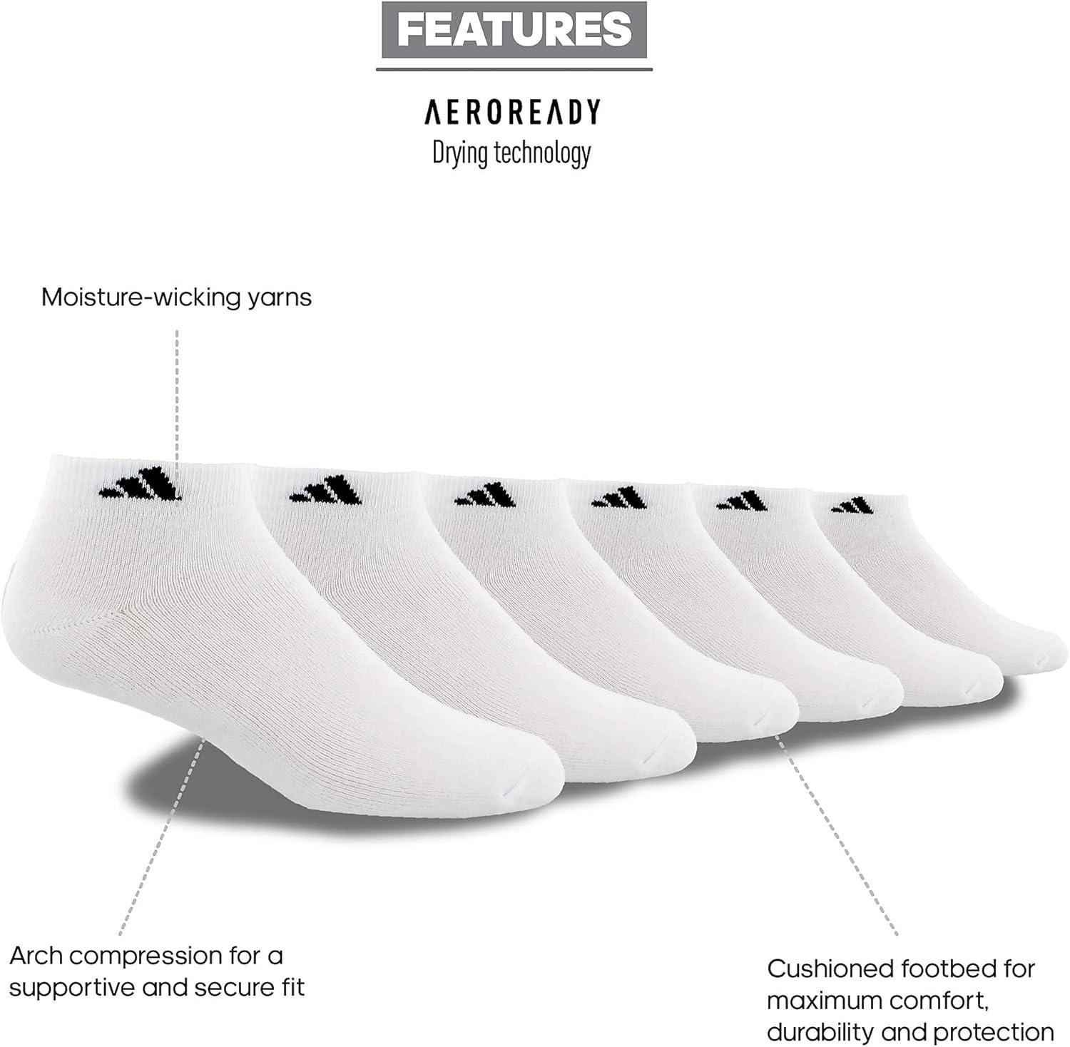 image:imageadidas Mens Athletic Cushioned Low Cut Ankle Socks 6 Pairs Durable amp ComfortableWhiteBlack